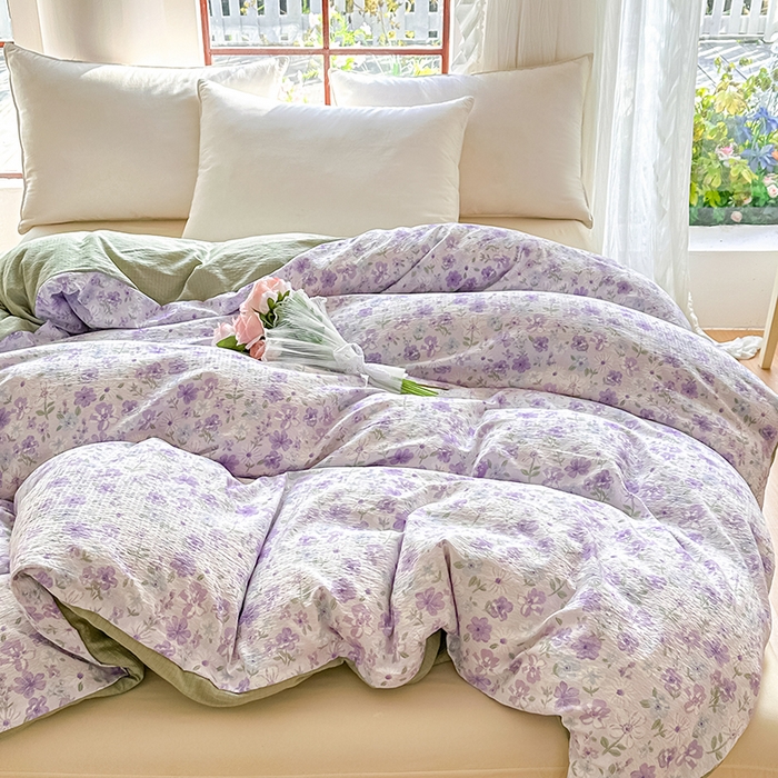 91家纺网 家纺一手货源 找家纺 家贝爱 2026新款有氧水洗双层纱被套 恋薇紫