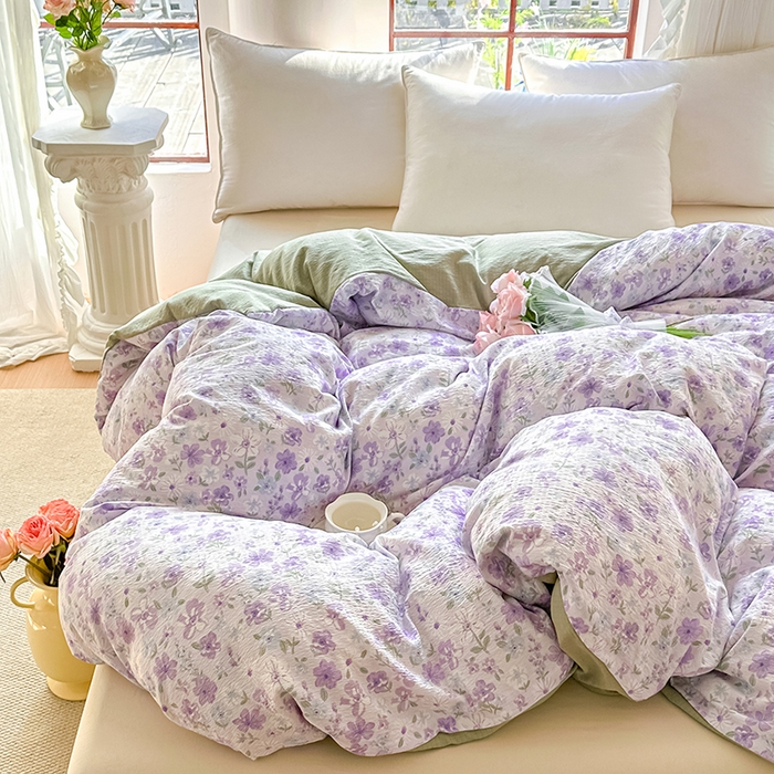 91家纺网 家纺一手货源 找家纺 家贝爱 2026新款有氧水洗双层纱被套 恋薇紫