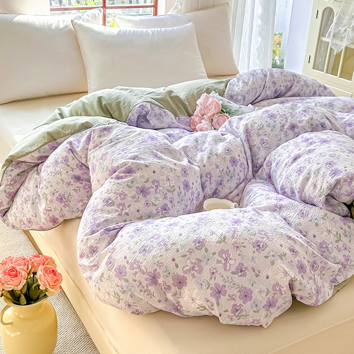 91家纺网 家纺一手货源 找家纺 家贝爱 2026新款有氧水洗双层纱被套 恋薇紫