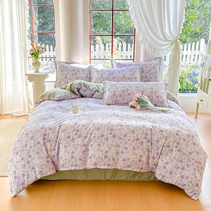 91家纺网 家纺一手货源 找家纺 家贝爱 2026新款有氧水洗双层纱被套 恋薇紫