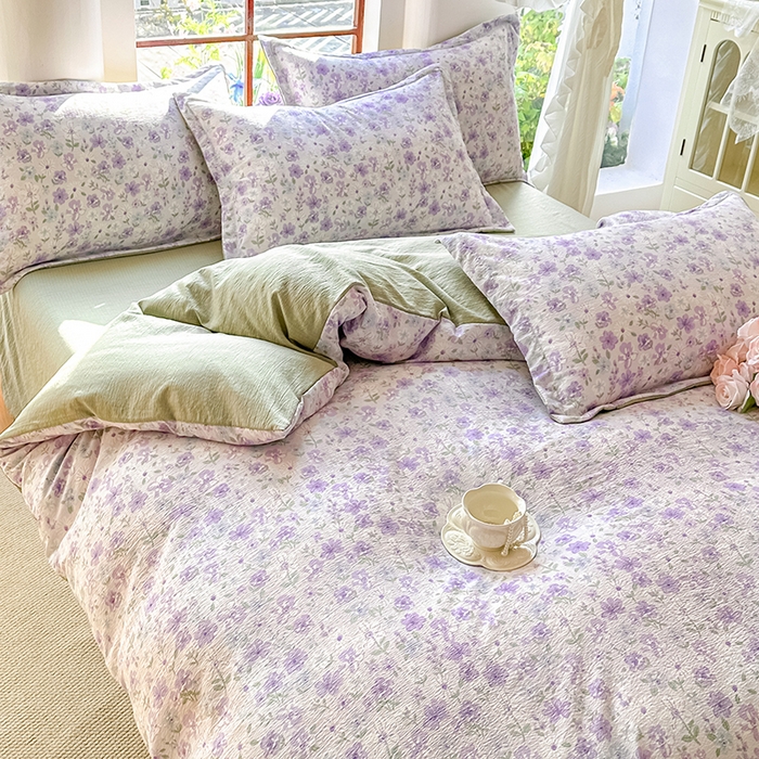 91家纺网 家纺一手货源 找家纺 家贝爱 2026新款有氧水洗双层纱被套 恋薇紫