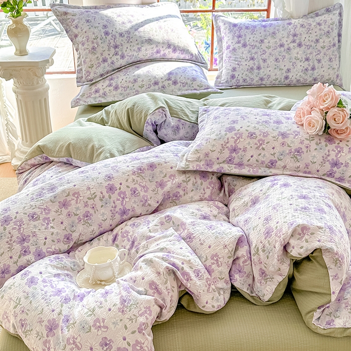 91家纺网 家纺一手货源 找家纺 家贝爱 2026新款有氧水洗双层纱被套 恋薇紫