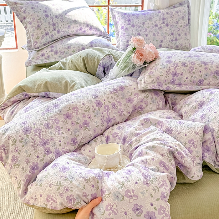 91家纺网 家纺一手货源 找家纺 家贝爱 2026新款有氧水洗双层纱被套 恋薇紫