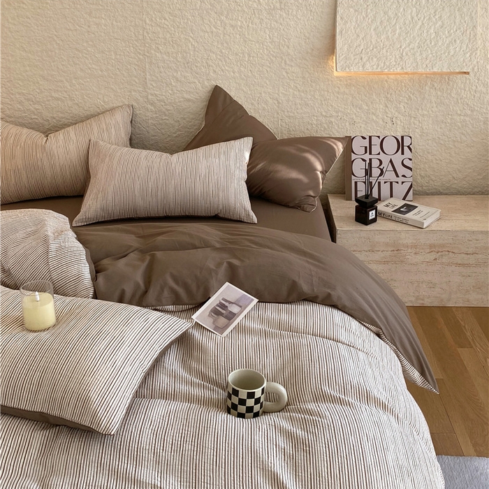 91家纺网 家纺一手货源 找家纺 琪格格纺织 2026新款纯棉色织肌理纹提花华夫格纯棉轻奢简约款四件套 A速写 提花棕条