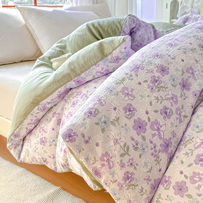 91家纺网 家纺一手货源 找家纺 家贝爱 2026新款有氧水洗双层纱被套 恋薇紫