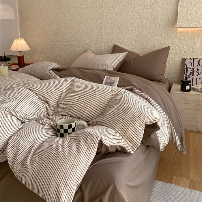 91家纺网 家纺一手货源 找家纺 琪格格纺织 2026新款纯棉色织肌理纹提花华夫格纯棉轻奢简约款四件套 A速写 提花棕条