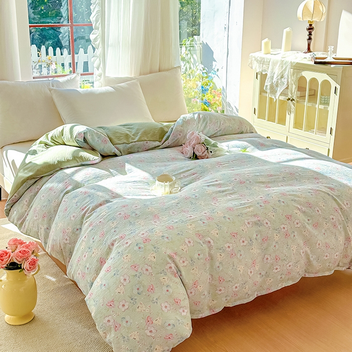 91家纺网 家纺一手货源 找家纺 家贝爱 2026新款有氧水洗双层纱被套 清风晨光