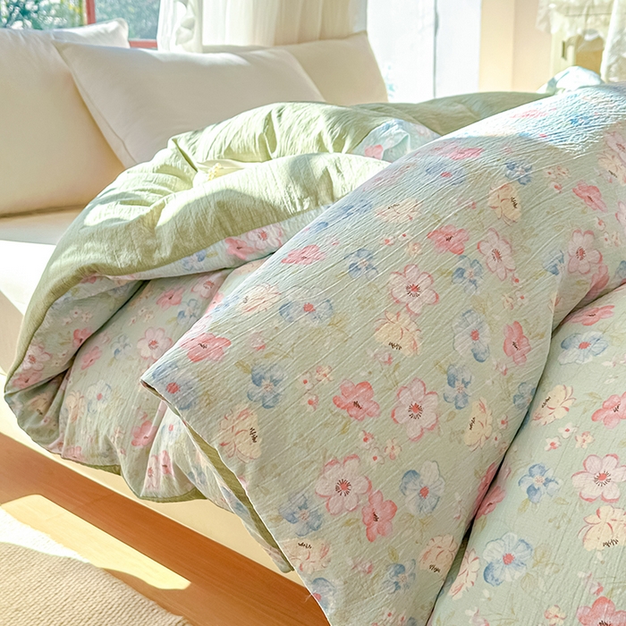 91家纺网 家纺一手货源 找家纺 家贝爱 2026新款有氧水洗双层纱被套 清风晨光