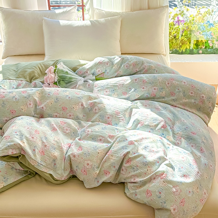 91家纺网 家纺一手货源 找家纺 家贝爱 2026新款有氧水洗双层纱被套 清风晨光