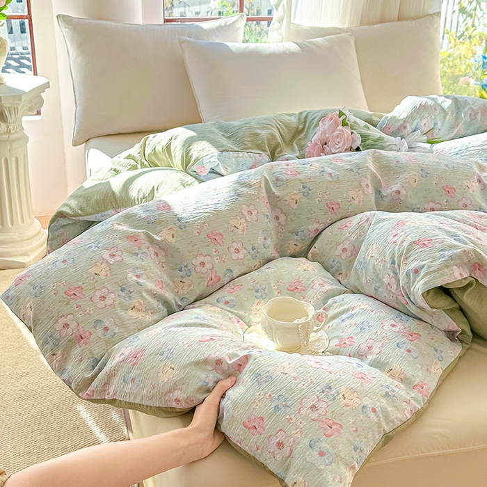 91家纺网 家纺一手货源 找家纺 家贝爱 2026新款有氧水洗双层纱被套 清风晨光