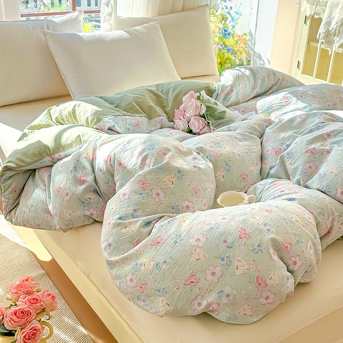 91家纺网 家纺一手货源 找家纺 家贝爱 2026新款有氧水洗双层纱被套 清风晨光