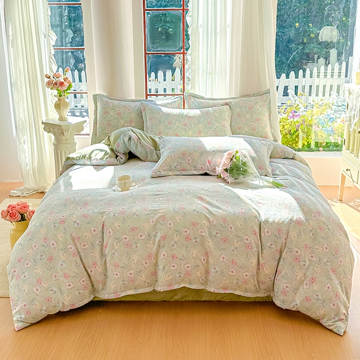 91家纺网 家纺一手货源 找家纺 家贝爱 2026新款有氧水洗双层纱被套 清风晨光