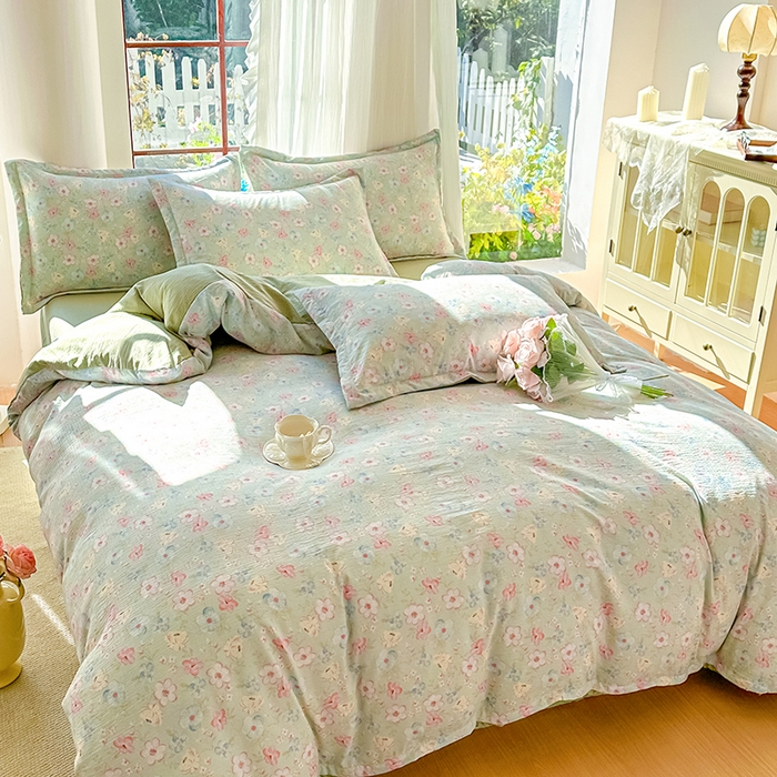 91家纺网 家纺一手货源 找家纺 家贝爱 2026新款有氧水洗双层纱被套 清风晨光