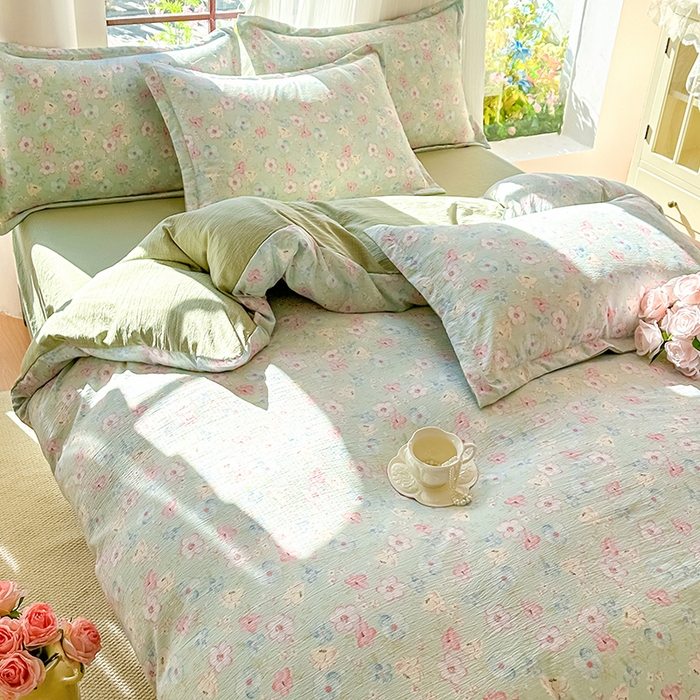 91家纺网 家纺一手货源 找家纺 家贝爱 2026新款有氧水洗双层纱被套 清风晨光