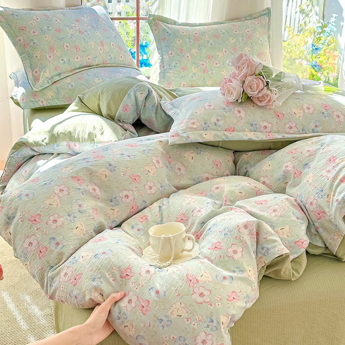 91家纺网 家纺一手货源 找家纺 家贝爱 2026新款有氧水洗双层纱被套 清风晨光