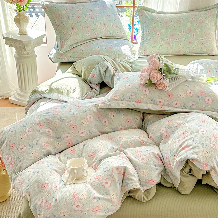 91家纺网 家纺一手货源 找家纺 家贝爱 2026新款有氧水洗双层纱被套 清风晨光