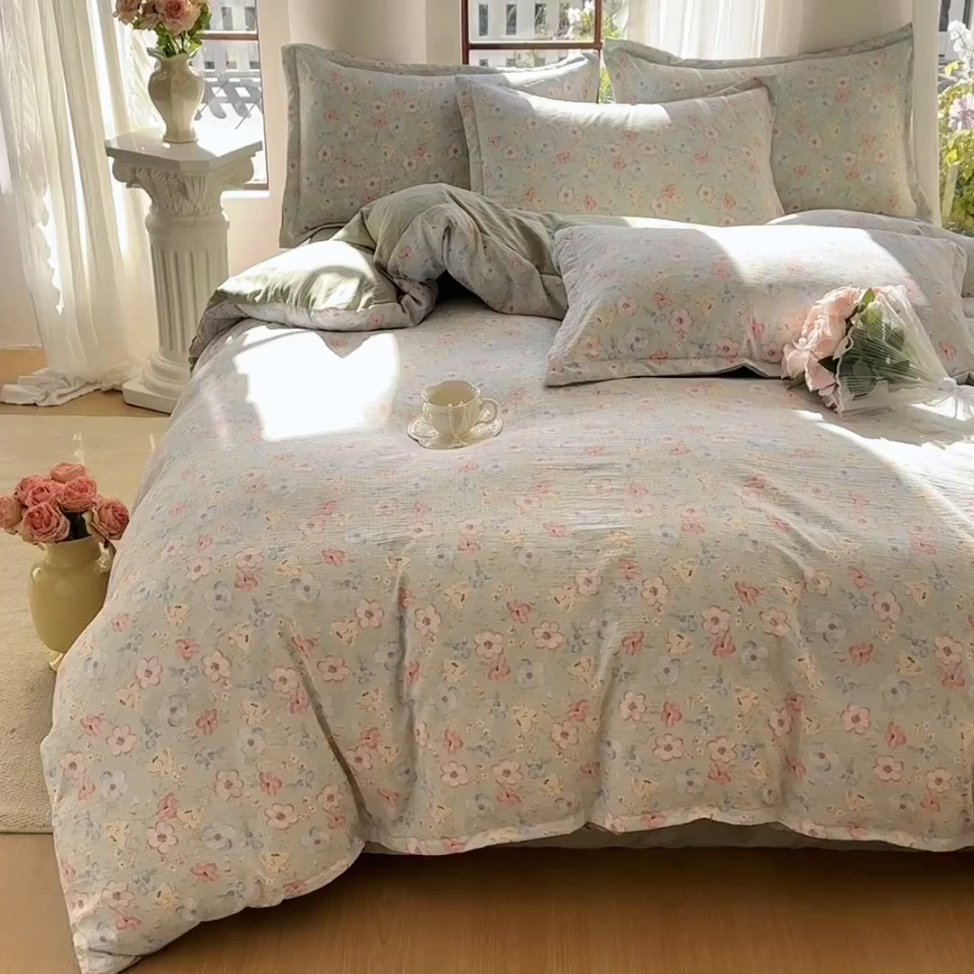 91家纺网 家纺一手货源 找家纺 家贝爱 2026新款有氧水洗双层纱被套 清风晨光