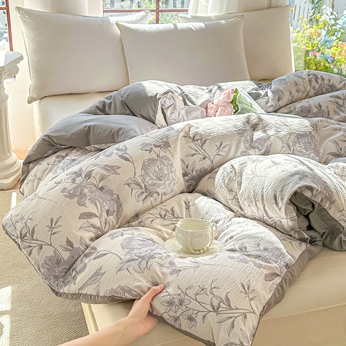 91家纺网 家纺一手货源 找家纺 家贝爱 2026新款有氧水洗双层纱被套 水墨花海