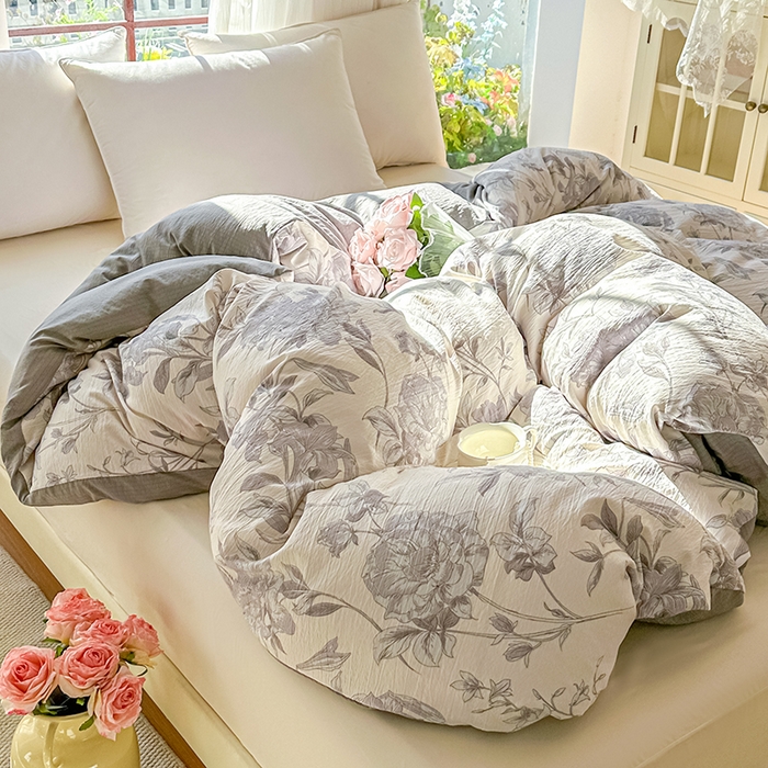 91家纺网 家纺一手货源 找家纺 家贝爱 2026新款有氧水洗双层纱被套 水墨花海