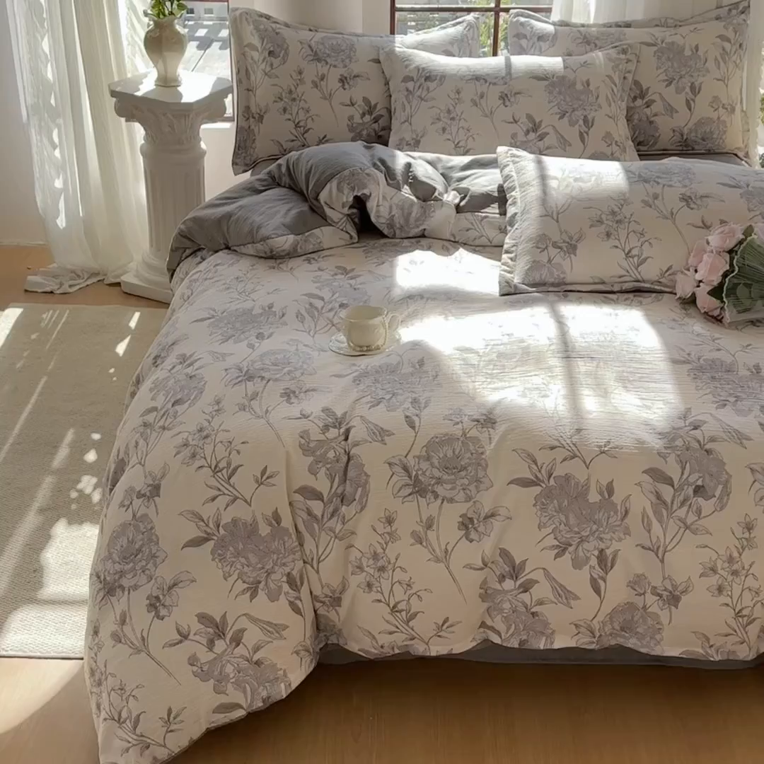 91家纺网 家纺一手货源 找家纺 家贝爱 2026新款有氧水洗双层纱被套 水墨花海