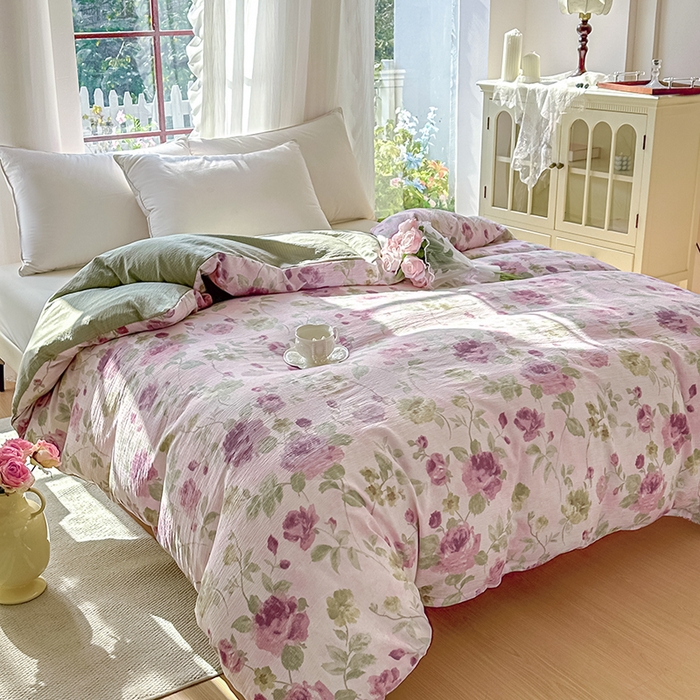 91家纺网 家纺一手货源 找家纺 家贝爱 2026新款有氧水洗双层纱被套 雍容华贵