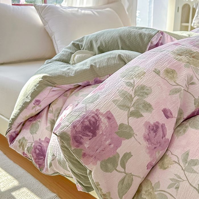 91家纺网 家纺一手货源 找家纺 家贝爱 2026新款有氧水洗双层纱被套 雍容华贵