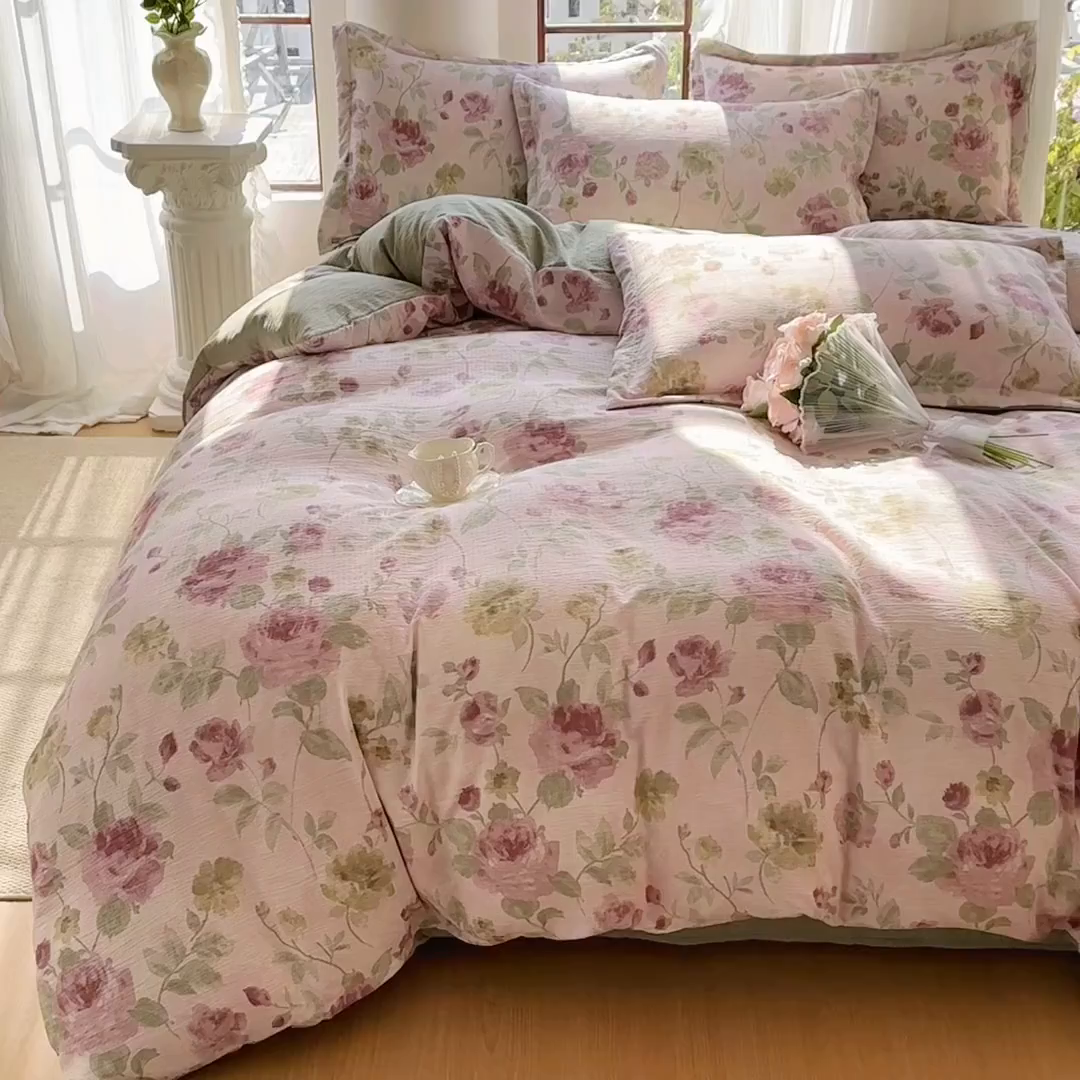 91家纺网 家纺一手货源 找家纺 家贝爱 2026新款有氧水洗双层纱被套 雍容华贵