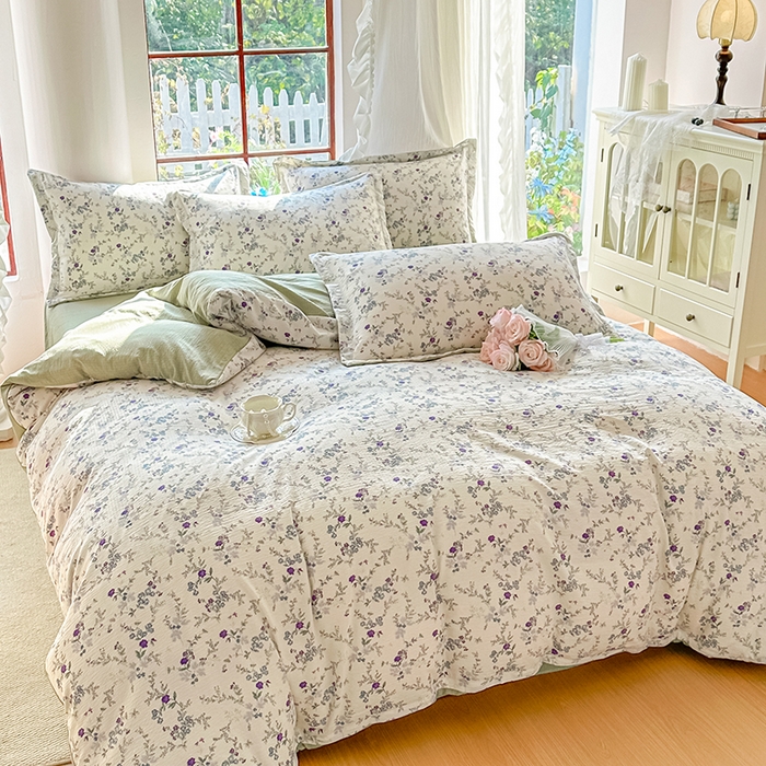 91家纺网 家纺一手货源 找家纺 家贝爱 2026新款有氧水洗双层纱被套 悠悠花簇