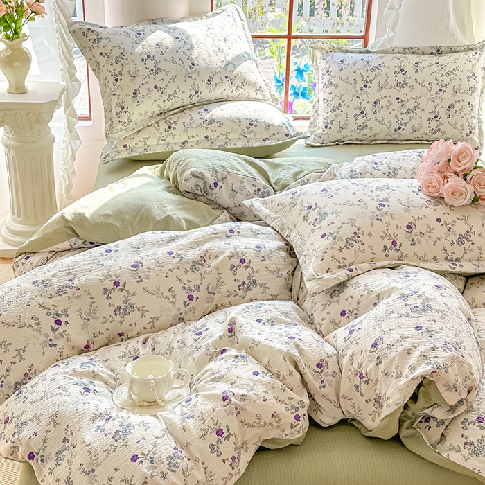 91家纺网 家纺一手货源 找家纺 家贝爱 2026新款有氧水洗双层纱被套 悠悠花簇