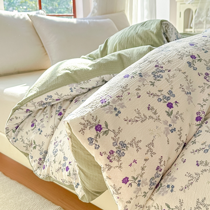 91家纺网 家纺一手货源 找家纺 家贝爱 2026新款有氧水洗双层纱被套 悠悠花簇