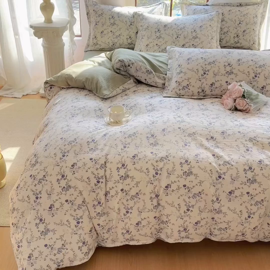91家纺网 家纺一手货源 找家纺 家贝爱 2026新款有氧水洗双层纱被套 悠悠花簇