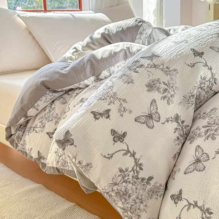 91家纺网 家纺一手货源 找家纺 家贝爱 2026新款有氧水洗双层纱被套 枝上蝶舞