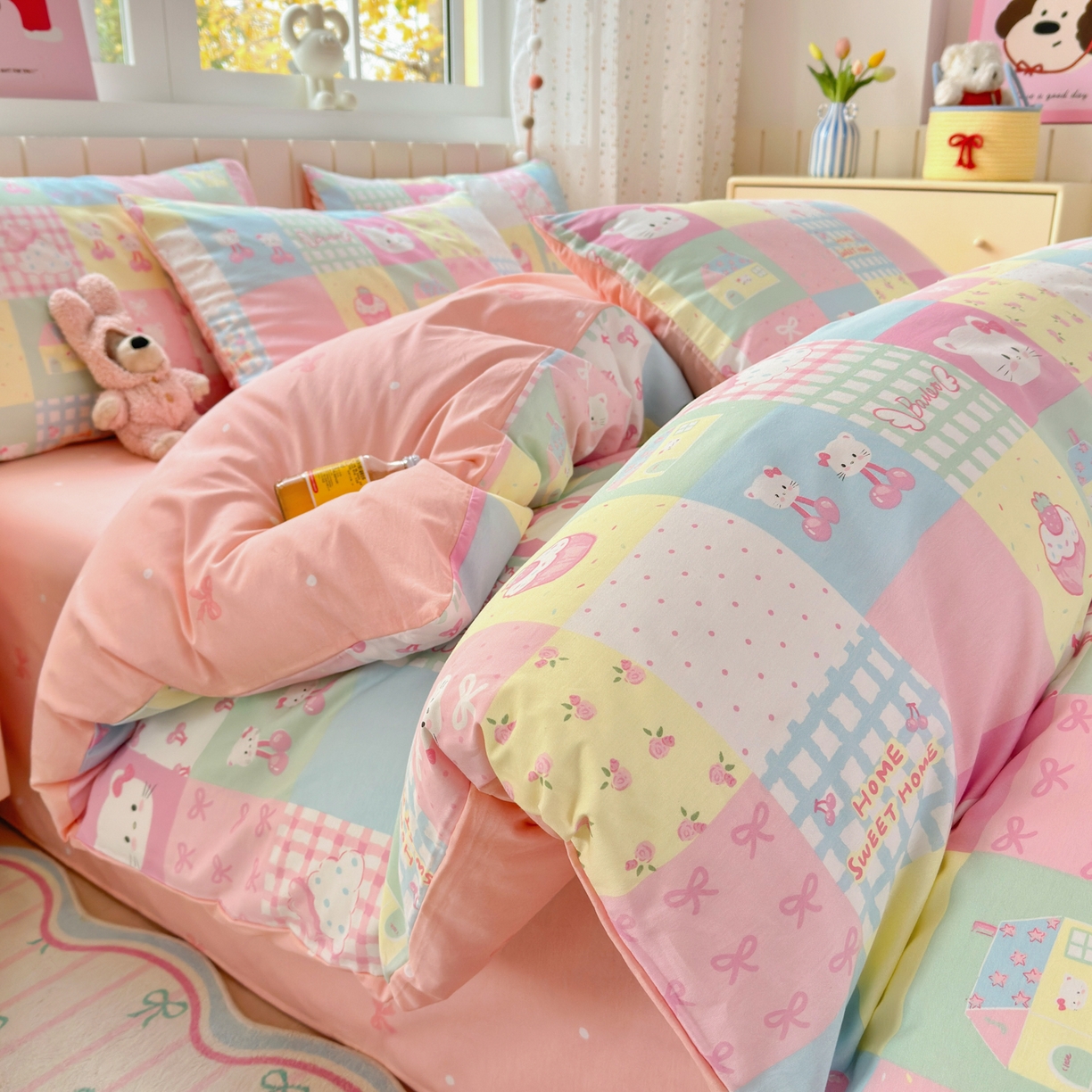 91家纺网 家纺一手货源 找家纺 清雅福 2026春夏新款INS小清新40支全棉13372单枕套第二批 可爱喵喵