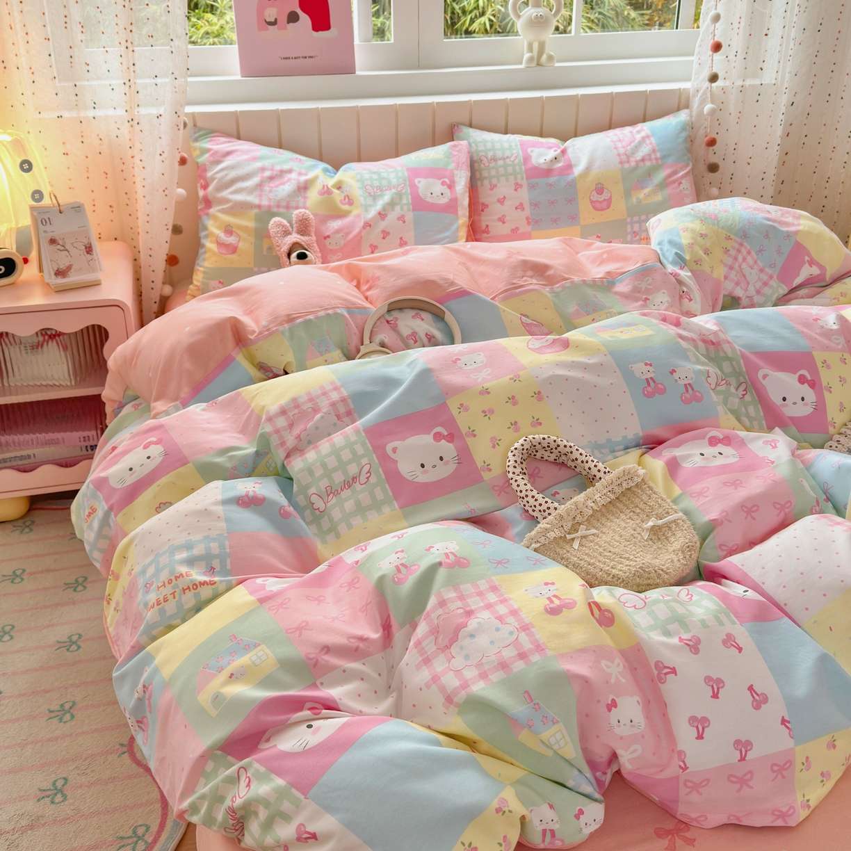 91家纺网 家纺一手货源 找家纺 清雅福 2026春夏新款INS小清新40支全棉13372单枕套第二批 可爱喵喵