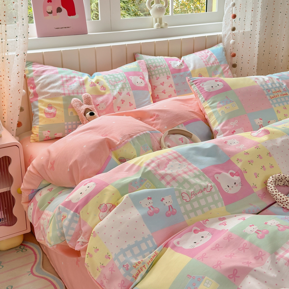 91家纺网 家纺一手货源 找家纺 清雅福 2026春夏新款INS小清新40支全棉13372单枕套第二批 可爱喵喵