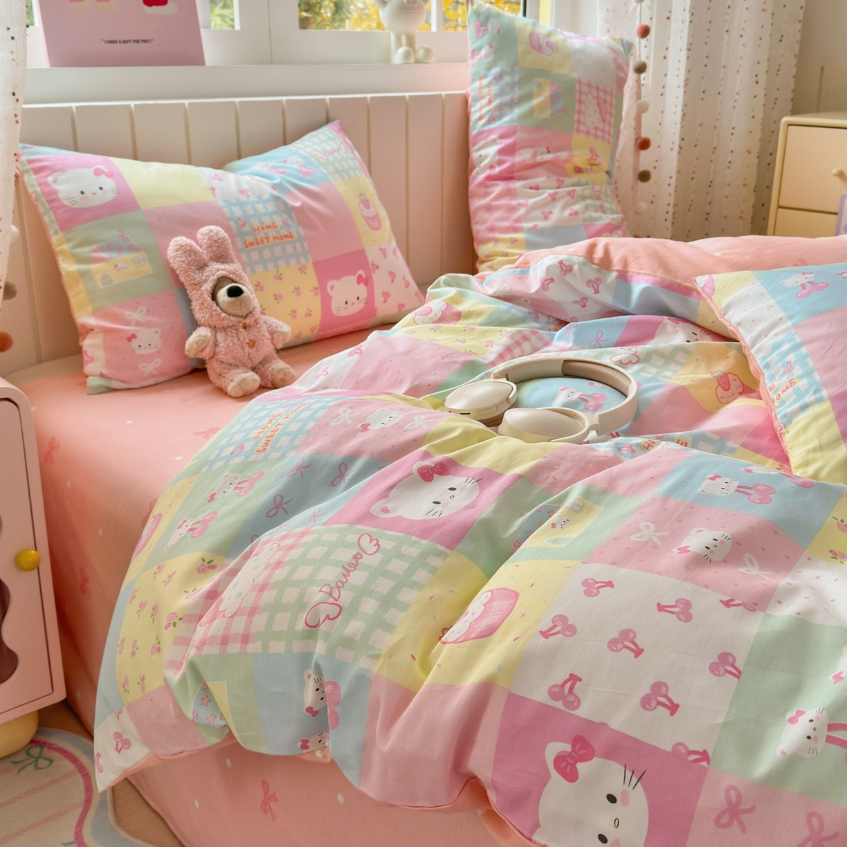 91家纺网 家纺一手货源 找家纺 清雅福 2026春夏新款INS小清新40支全棉13372单枕套第二批 可爱喵喵