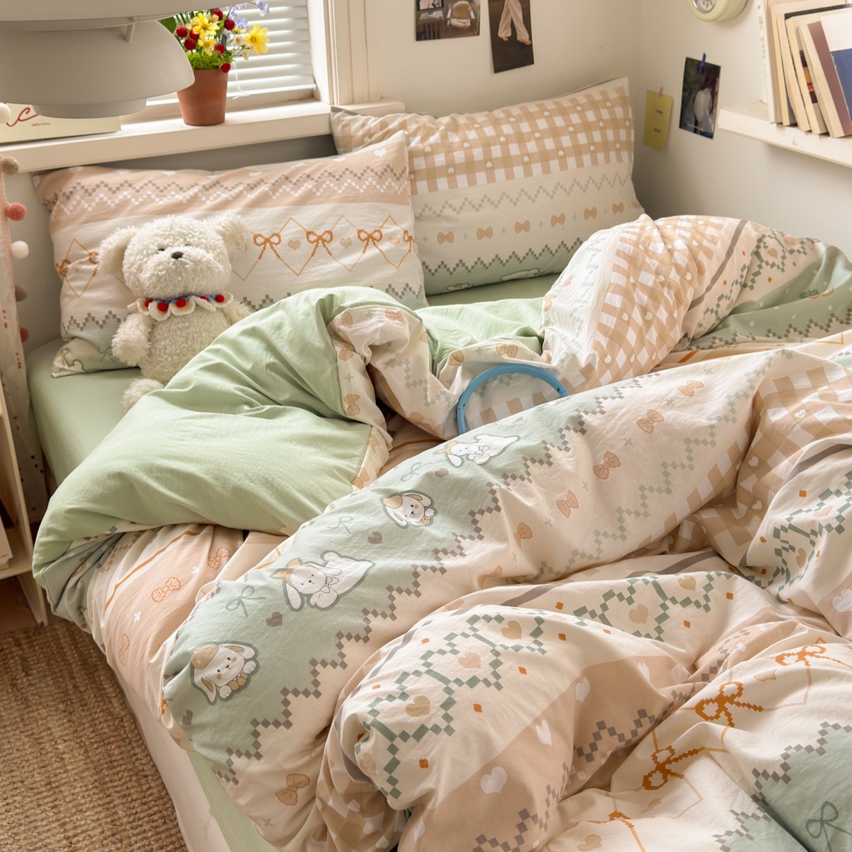 91家纺网 家纺一手货源 找家纺 灿禾家纺（原灿哈家纺）  2026新款<小布袋同款面料>古法水洗棉仿棉高克重云柔棉四件套