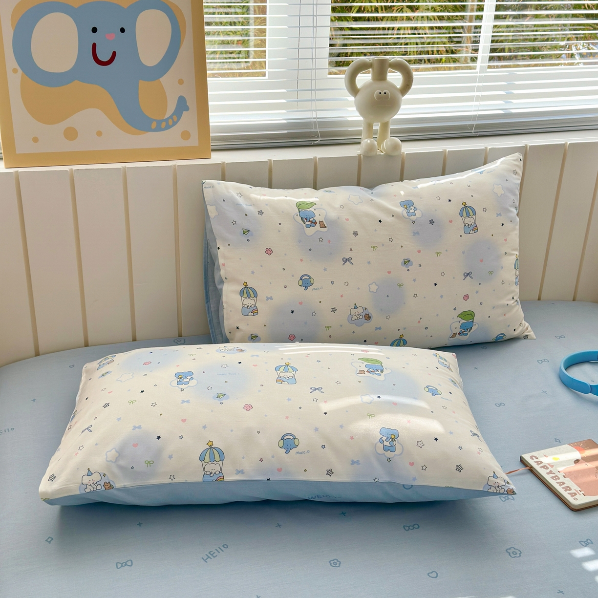 清雅福 2026春夏新款INS小清新40支全棉13372单枕套第二批 蓝色小象