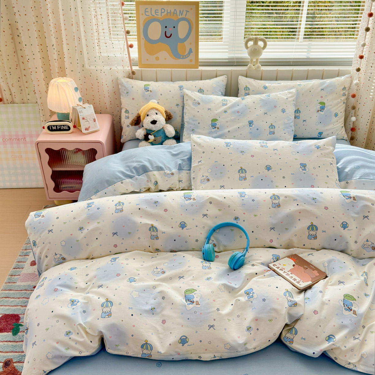 91家纺网 家纺一手货源 找家纺 清雅福 2026春夏新款INS小清新40支全棉13372单枕套第二批 蓝色小象