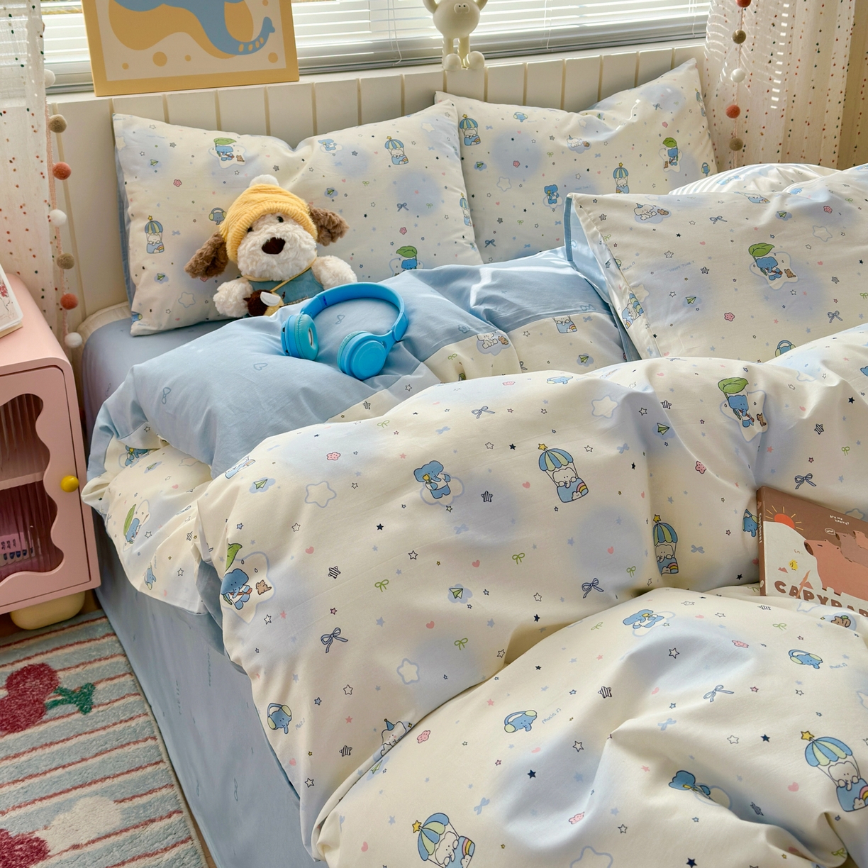 91家纺网 家纺一手货源 找家纺 清雅福 2026春夏新款INS小清新40支全棉13372单枕套第二批 蓝色小象