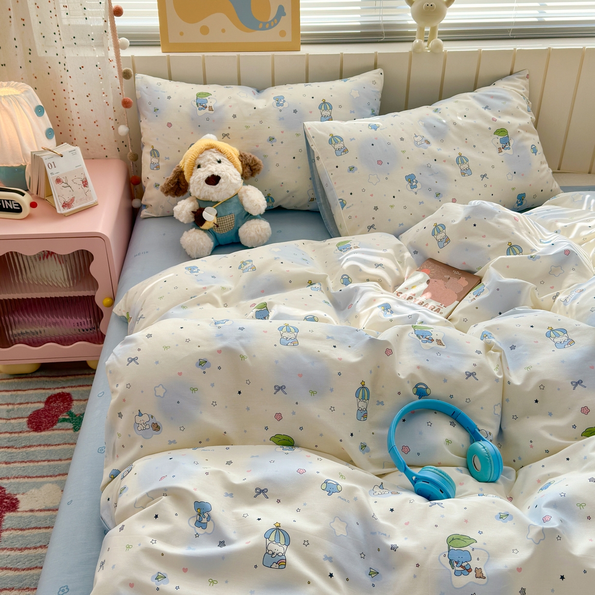 91家纺网 家纺一手货源 找家纺 清雅福 2026春夏新款INS小清新40支全棉13372单枕套第二批 蓝色小象