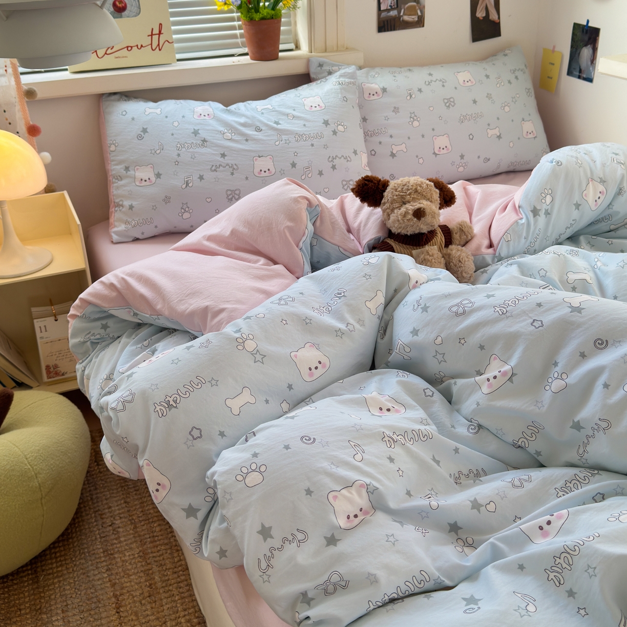 91家纺网 家纺一手货源 找家纺 灿禾家纺（原灿哈家纺）  2026新款<小布袋同款面料>古法水洗棉仿棉高克重云柔棉四件套