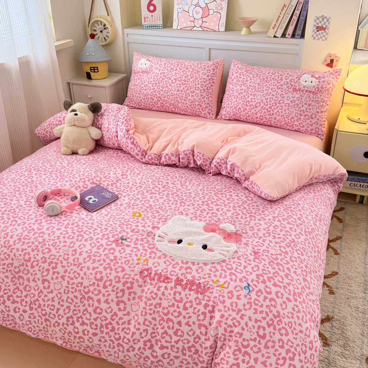 （总）橙意 2026新款云感双层纱贴布绣四件套-豹纹KT猫