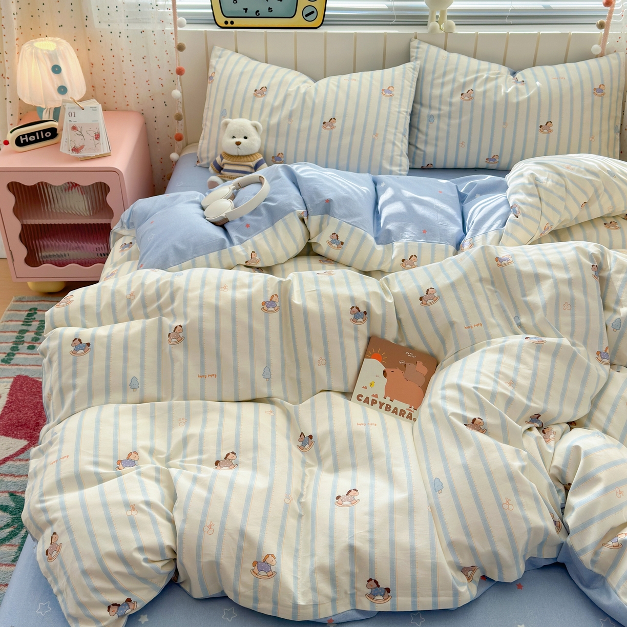 91家纺网 家纺一手货源 找家纺 清雅福 2026春夏新款INS小清新40支全棉13372单枕套第二批 跷跷马