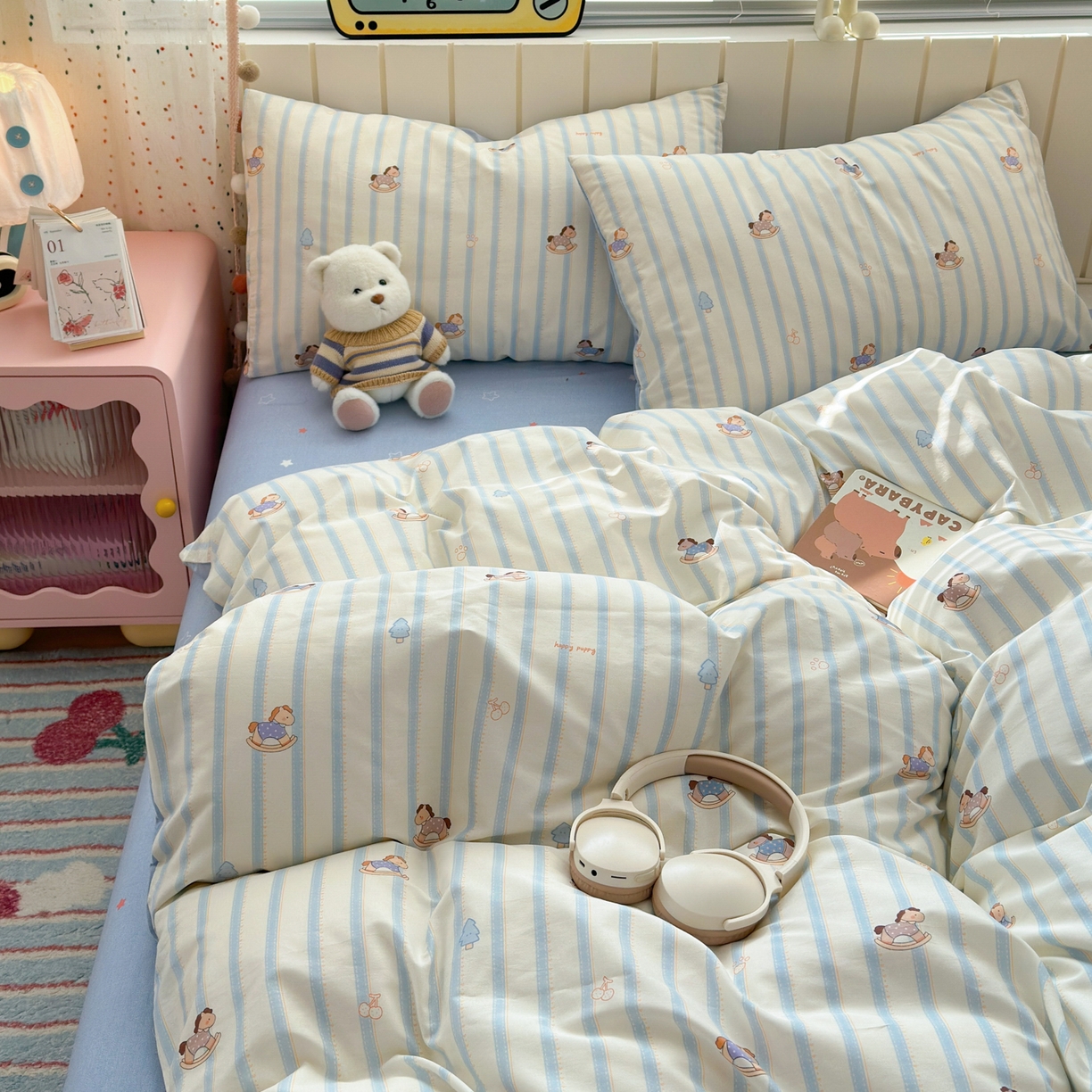 91家纺网 家纺一手货源 找家纺 清雅福 2026春夏新款INS小清新40支全棉13372单枕套第二批 跷跷马