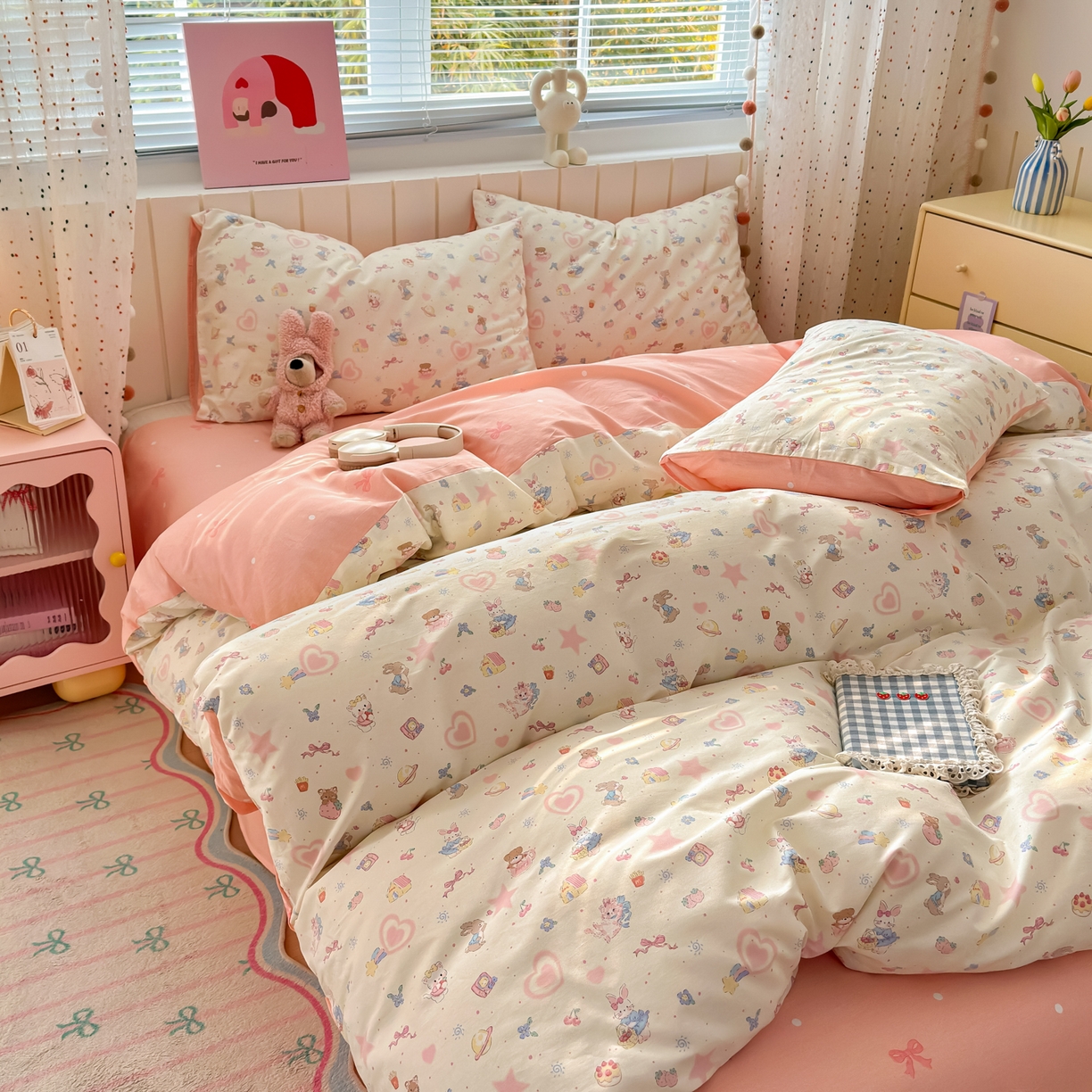 91家纺网 家纺一手货源 找家纺 清雅福 2026春夏新款INS小清新40支全棉13372单枕套第二批 甜蜜花园