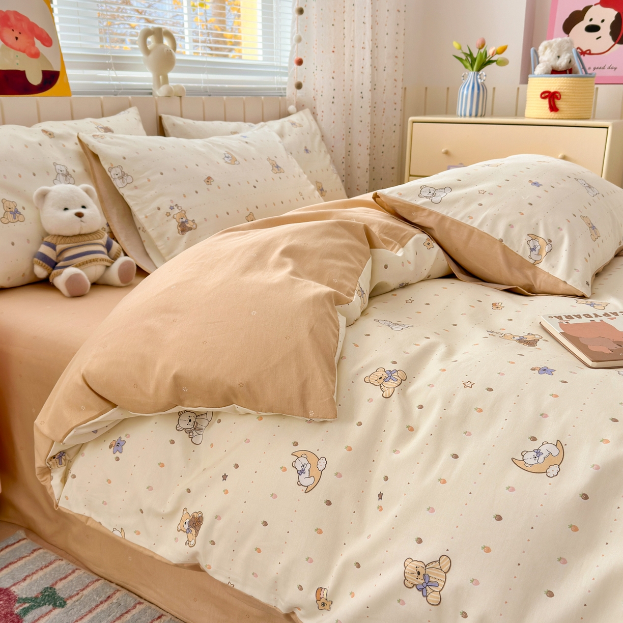 91家纺网 家纺一手货源 找家纺 清雅福 2026春夏新款INS小清新40支全棉13372单枕套第二批 星星布偶