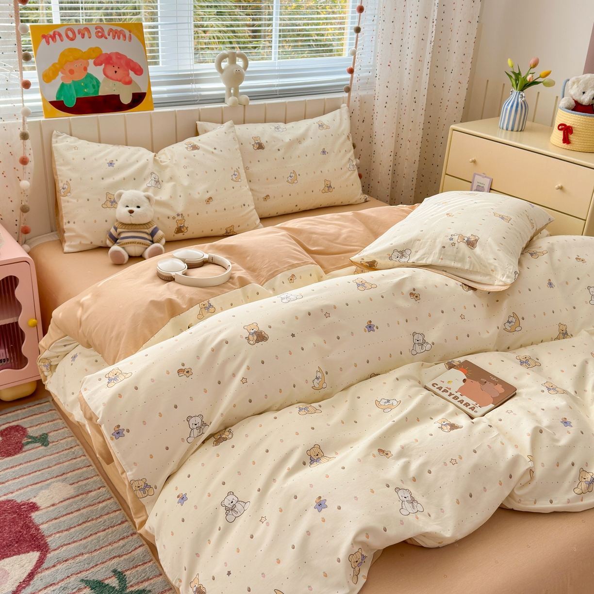 91家纺网 家纺一手货源 找家纺 清雅福 2026春夏新款INS小清新40支全棉13372单枕套第二批 星星布偶