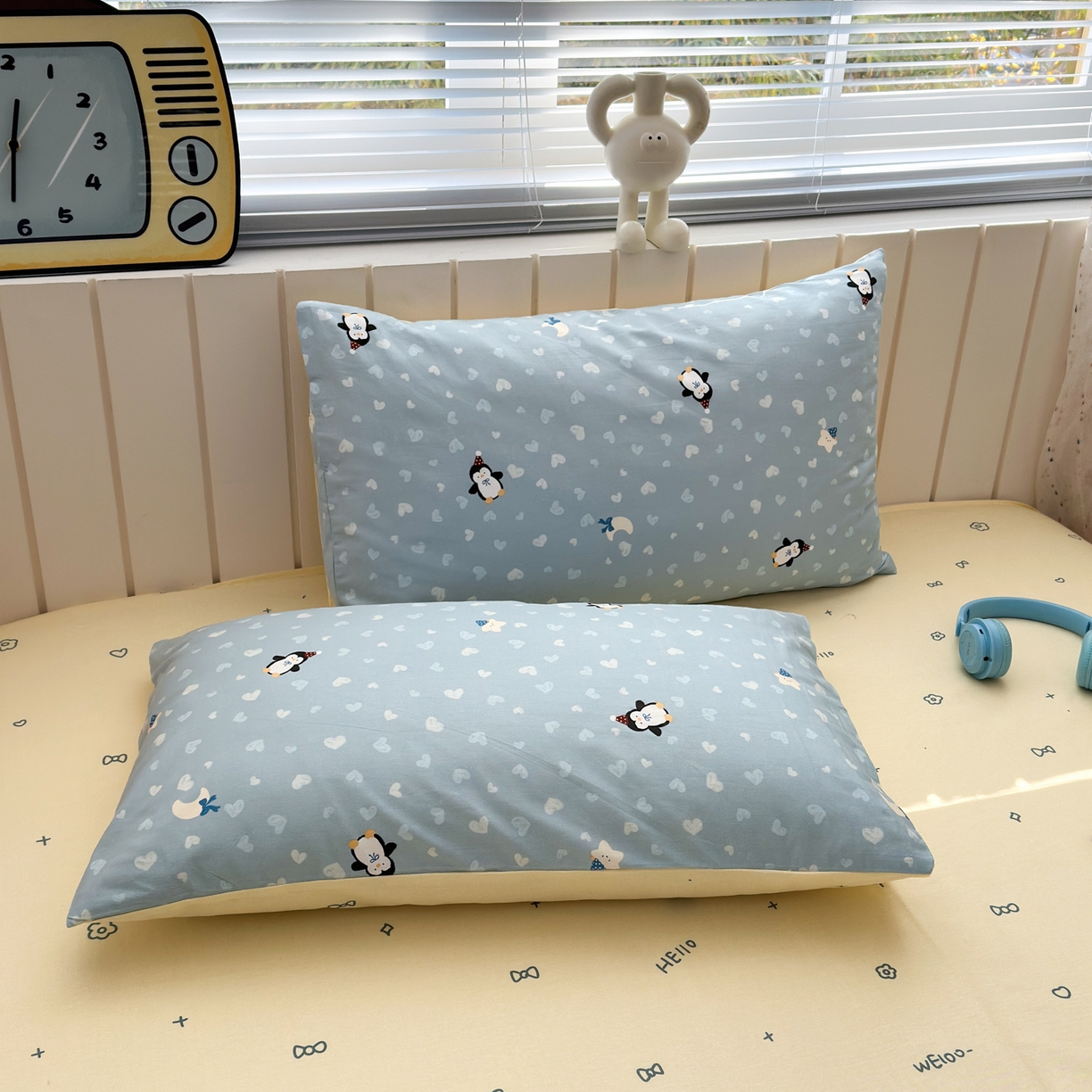 清雅福 2026春夏新款INS小清新40支全棉13372单枕套第二批 星星企鹅