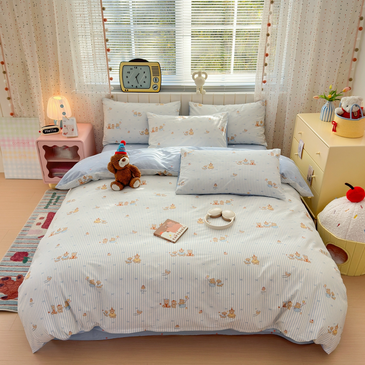 91家纺网 家纺一手货源 找家纺 清雅福 2026春夏新款INS小清新40支全棉13372单枕套第二批 幸福小熊